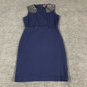 Vince Camuto Dress Womens 2 Blue Sleeveless Zip Up Studded Formal Elegant Classy